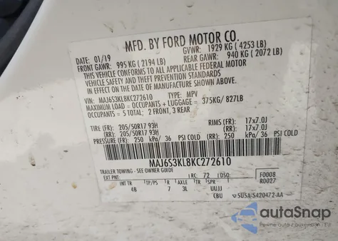 2019 Ford Ecosport Titanium from USA, damaged, VIN MAJ6S3KL8KC272610